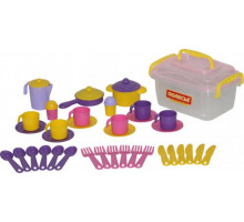 Детский набор посуды  Настенька  на 6 персон (38 элементов) (в контейнере) арт. 56580. Полесье