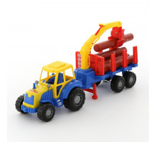 Детская игрушка Мастер трактор с полуприцепом-лесовозом цвет голубой арт. 35295. Полесье