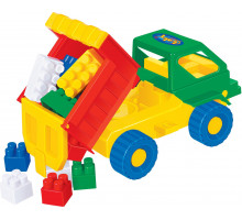 Детская игрушка  машинка Кузя + конструктор СТРОИТЕЛЬ (12 элементов) арт. 1283. Полесье