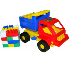Детская игрушка  машинка Кузя + конструктор СТРОИТЕЛЬ (18 элементов) №16 арт. 1290. Полесье