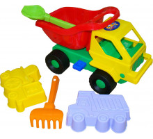 Детская игрушка автомобиль Кузя-2 + формочки (самосвал, паровоз), совок , грабельки №41 арт. 2785. Полесье