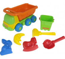Детская игрушка автомобиль-самосвал + ведро-крепость малое, совок, грабельки , формочки арт. 4328. Полесье