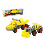Детская игрушка  трёхосный автомобиль-самосвал + трактор-погрузчик (в коробке) КонсТрак арт. 38159. Полесье