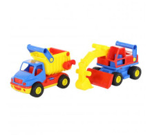 Детская игрушка автомобиль-самосвал +  экскаватор колёсный (в сеточке) КонсТрак арт. 0452. Полесье