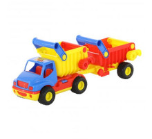 Детская игрушка автомобиль-самосвал с полуприцепом (в сеточке) КонсТрак арт. 0360. Полесье