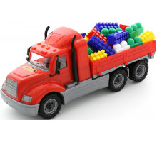 Детская игрушка автомобиль бортовой + конструктор Супер-Микс - 60 элементов (в сеточке) Майк арт. 55514. Полесье