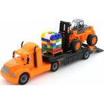 Детская игрушка автомобиль-трейлер + автокар + конструктор Супер-Микс - 30 элементов на поддоне (в сеточке Майк арт. 55705. Полесье