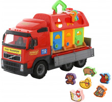Детская игрушка автомобиль бортовой + домик для зверей (в сеточке) Volvo арт. 1442. Полесье