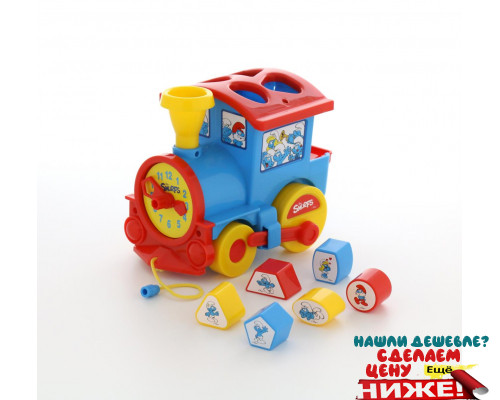 Развивающая игрушка логический паровозик Смурфики с 6 кубиками №1. Арт. 64356 Полесье в Минске