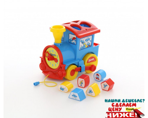 Детская игрушка логический паровозик Смурфики с 6 кубиками №2. Арт. 64363 Полесье в Минске