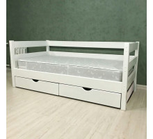 Кровать детская деревянная из массива с ящиками и ламелями Магия. Цвет белый. Размер 200*90. 