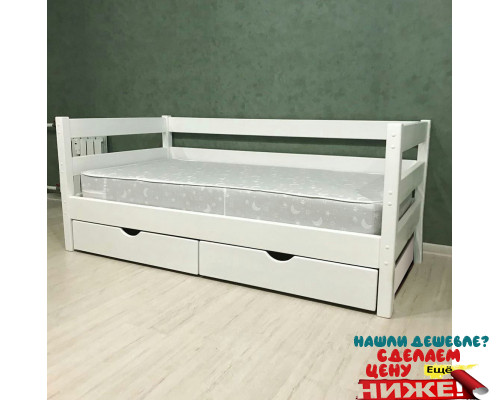 Кровать детская деревянная из массива с ящиками и ламелями Магия. Цвет белый. Размер 200*90.  в Минске