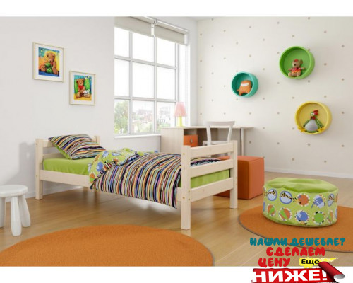 Кровать детская из массива, деревянная кровать с ламелями. Размер 200х90 см. Естественный цвет. Арт. Комфорт-Макси-200N в Минске