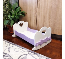 Кроватка для кукол качалка деревянная (подходит для больших кукол 49 см). Цвет белый с сиреневым. Арт. KMO-15K