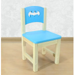 Стульчик деревянный детский из массива "Бэтмен". Высота до сиденья 27 см. Цвет голубой с натуральным. Арт. SN-27-b