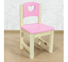 Стульчик детский из массива "Сердечко". Высота до сиденья 27 см. Цвет розовый с натуральным. Арт. SN-27-s