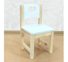 Стульчик детский деревянный из массива "Сердечко". Высота до сиденья 27 см. Цвет белый с натуральным. Арт. SN-27-s