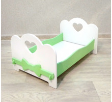 Детская деревянная кроватка для кукол (подходит для больших кукол 49 см). Цвет белый с салатовым. Арт. KMO-19