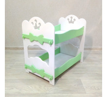Кроватка для кукол деревянная двухъярусная (подходит для больших кукол 49 см). Цвет белый с салатовым. Арт. 2R-KMO-2