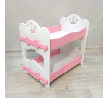 Кроватка для кукол двухъярусная деревянная (подходит для больших кукол 49 см). Цвет белый с розовым. Арт. 2R-KMO-1