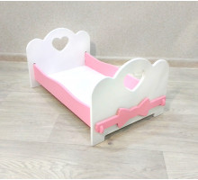 Кроватка для кукол детская деревянная  (подходит для больших кукол 49 см). Цвет белый с розовым. Арт. KMO-20