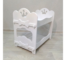 Кроватка для кукол двухъярусная деревянная (подходит для больших кукол 49 см). Цвет белый. Арт. 2R-KMO-4
