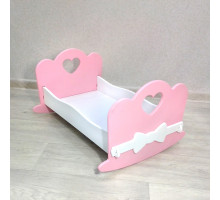 Кроватка качалка для куклы деревянная (подходит для больших кукол 49 см). Цвет розовый с белым. Арт. KMO-22K