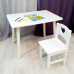 Комплект детский столик и стульчик деревянный. Столик круглые ножки и стульчиком сердечко. (Столешница 70*50 см). Цвет белый. Арт. KN7050W+SO-27-S в Минске