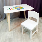 Детский комплект мебели. Столик круглые ножки со скругленными углами и стульчиком. (Столешница 70*50 см). Цвет белый. Арт. KN7050W+SO-27