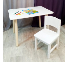Детский комплект мебели. Столик круглые ножки со скругленными углами и стульчиком. (Столешница 70*50 см). Цвет белый. Арт. KN7050W+SO-27