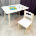 Комплект мебели столик и стульчик деревянный. Столик круглые ножки и стульчиком бетмен. (Столешница 70*50 см). Цвет белый с натуральным. Арт. KN7050W+SN-27-B в Минске