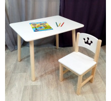 Комплект детской мебели столик круглые ножки и стульчик деревянный. Столик со скругленными углами и стульчиком принцесса. (Столешница 70*50 см). Цвет белый с натуральным. Арт. KN7050W+SN-27-P