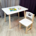 Комплект детской мебели столик круглые ножки и стульчик деревянный. Столик со скругленными углами и стульчиком принцесса. (Столешница 70*50 см). Цвет белый с натуральным. Арт. KN7050W+SN-27-P в Минске