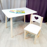 Комплект мебели для детей столик круглые ножки и стульчик. Столик со скругленными углами и стульчиком. (Столешница 70*50 см). Цвет белый с натуральным. Арт. KN7050W+SN-27-S