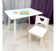 Комплект мебели для детей столик круглые ножки и стульчик. Столик со скругленными углами и стульчиком. (Столешница 70*50 см). Цвет белый с натуральным. Арт. KN7050W+SN-27-S