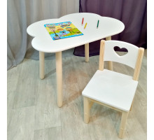 Столик облако круглые ножки и стульчик для детей деревянный. Столик облако со скругленными углами и стульчиком. (Столешница 70*50 см). Цвет белый с натуральным. Арт. KN7050-ON+SN-27-S