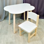 Комплект мебели столик облако круглые ножки и стульчик для детей. Столик облако и стульчиком. (Столешница 70*50 см). Цвет белый с натуральным. Арт. KN7050-ON+SN-27