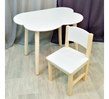 Комплект мебели столик облако круглые ножки и стульчик для детей. Столик облако и стульчиком. (Столешница 70*50 см). Цвет белый с натуральным. Арт. KN7050-ON+SN-27