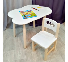 Детские столик и стульчик. Столик облако круглые ножки и стульчиком бетмен. (Столешница 70*50 см). Цвет белый с натуральным. Арт. KN7050-ON+SN-27-B