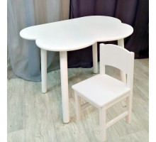 Комплект мебели стульчик из массива и столик облако круглые ножки деревянный для детей. (Столешница 70*50 см). Цвет белый. Арт. KNW7050-OW+SO-27