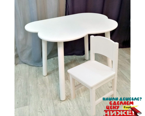 Комплект мебели стульчик из массива и столик облако круглые ножки деревянный для детей. (Столешница 70*50 см). Цвет белый. Арт. KNW7050-OW+SO-27 в Минске