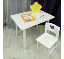 Комплект мебели для детей столик круглые ножки и стульчик сердечко. (Столешница 70*50 см). Цвет белый. Арт. KNW7050W+SO-27-S