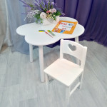 Комплект мебели столик облако круглые ножки и стульчик сердце деревянный для детей. (Столешница 70*50 см). Цвет белый. Арт. KNW7050-OW+SO-27-S