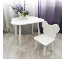 Комплект стульчик мишка и столик облачко круглые ножки . Столик (столешница 70*50). Цвет белый. Арт. KNW7050-OW+MD-27-M