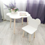 Комплект мебели. Детские стульчик Мишка и столик облачко круглые ножки . Столик (столешница 70*50). Цвет белый с натуральным. Арт. KN7050-ON+MD-27-MN