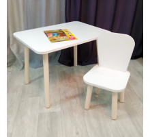 Столик прямоугольный круглые ножки и стульчик классика для детей. (Столешница травмобезопасные углы 70*50 см). Цвет белый с натуральным . Арт. KN7050W+LD-27-KN