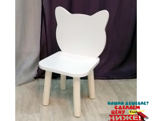 Стульчик для детей "Котик". Высота до сиденья 27 см. Цвет белый с натуральным. Арт. MD-27-VN в Минске