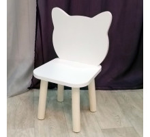 Стульчик для детей "Котик". Высота до сиденья 27 см. Цвет белый с натуральным. Арт. MD-27-VN