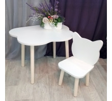 Комплект мебели. Детские стульчик "Котик" и столик облачко круглые ножки . Столик (столешница 70*50). Цвет белый с натуральным. Арт. KN7050-ON+MD-27-VN