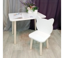 Комплект детской мебели столик и стульчик для детей "Котик". (Столешница травмобезопасные углы 70*50 см). Цвет белый с натуральным . Арт. KN7050W+MD-27-VN